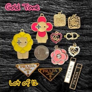 ONLY ONE LEFT - Lot of 12 Designer PREMIUM Gold Tone Zipper Pull Charms